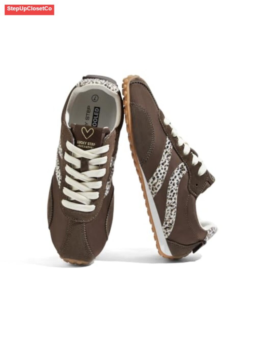 Retro Leopard Print Low Top Sneakers Cushioned Suede Overlay Walking Shoes